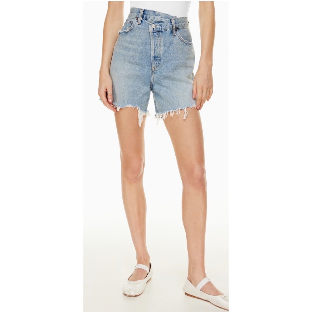 Agolde‎ Criss Cross High Rise Denim Shorts Light Wash Blue Size 27. EUC